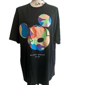 Disney Neff Mickey Mouse T-SHIRT Rainbow Color Head Black Sz Xxl 100% Cotton Emo